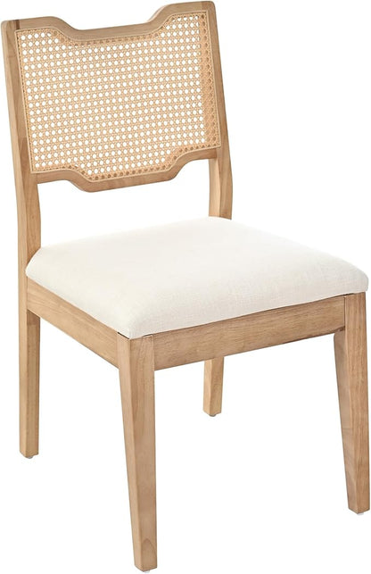 Christopher Knight Home 28" Farmhouse Barstools Set of 2, Upholstered Armless Counter Stools with Natural Rattan Backrest, Solid Rubber Wood Dining Chairs for Kitchen Island Dining Room, Walnut+Beige