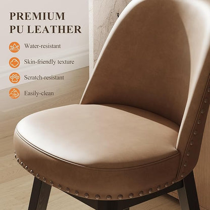 MALOL Swivel Bar Stool, PU Leather Mid Century Mondern Barstool, 26 inch Counter Height Bar Chair with Solid Back and Wood Legs, for Kitchen Island，Brown