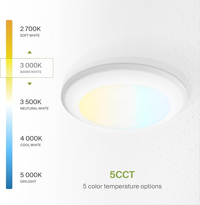 ASD 1 Pack LED Disk Lights 6 Inch, 15W 5CCT 2700K-5000K 1245LM CRI90+, Dimmable Flush Mount Ceiling Light Fixture, Low Profile Surface Mount Disc Lights, Junction Box or Recessed Can Install, ETL