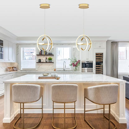 Modern Gold LED Chandelier, Globe 4000K Pendant Light Fixture, Round Adjustable Height Dining Room Hanging Light for Kitchen Island Bedroom Hallway Foyer(11.81 Inch)