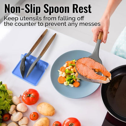 Zulay Kitchen Silicone Utensil Rest with Drip Pad for Multiple Utensils - BPA-Free, Heat-Resistant Spoon Rest & Spoon Holder for Stove Top - Kitchen Utensil Holder for Ladles & Tongs - Periwinkle