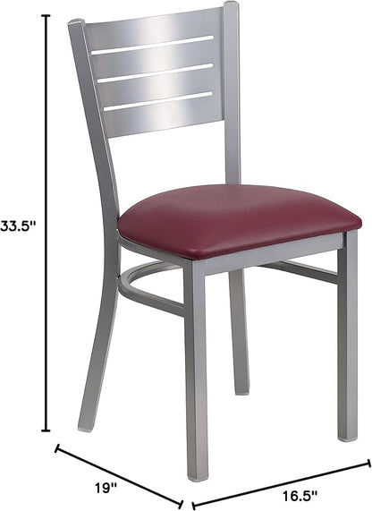 Flash Furniture 2 Pk. HERCULES Series Silver Slat Back Metal Restaurant Chair - Burgundy Vinyl Seat