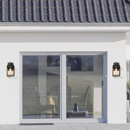 Black Outdoor Wall Lights, Farmhouse Exterior Wall Sconces Light Fixture with Clear Glass, Modern Square Waterproof Lanterns for Front Door, Entry, Porch, Patio, and Gazebo