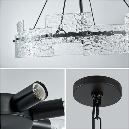 XINGQI Black Chandeliers for Dining Room Modern 8-Light Glass Farmhouse Pendant Lighting Fixtures Round Chandelier for Kitchen Island Living Room Entryway