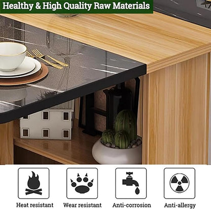 Wooden Folding Dining Table with Drop Leaf, Space-Saving Kitchen Island Table with Wheels, Hidden Storage(White Yellow,47.2inch)