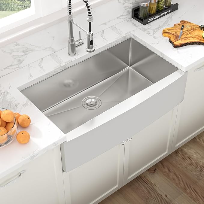Sarlai 36 Stainless Steel Farmhouse Sink- 36x21 Inch Farmer Sink Apron Front Kitchen Sinks 16 Gauge Single Bowl Farm Sinks Basin Round Corner