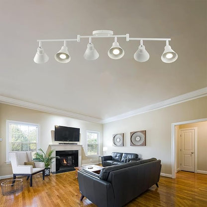 Modern 6-Light Track Lighting Fixture, Matte White Metal Ceiling Spotlight with Flexible Rotatable Heads, GU10 Base Directional Track Light for Kitchen, Hallway, Living Room & Gallery