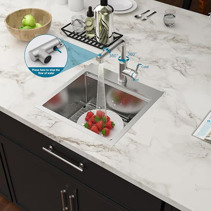 Outdoor Sink and Faucet18 Inch Drop In Bar Sink Workstation 16 Gauge Stainless Steel Single Bowl Small Basin With Pull-out Faucet Outdoor Bar RV Kitchen Sinks 18x18x9 Inch