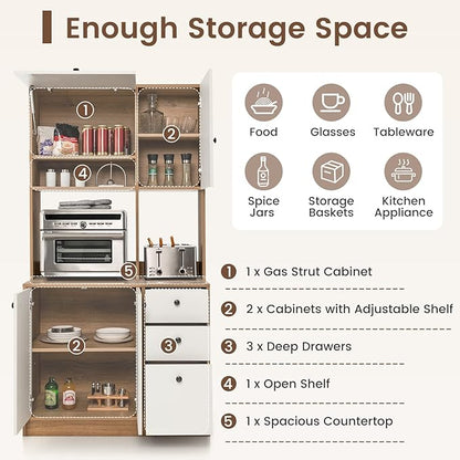 PETSITE Kitchen Buffet Hutch Storage Cabinet, 71" Freestanding Pantry with 3 Cabinets & Drawers, Adjustable Shelves, Microwave Cupboard for Living Room, Dining Room
