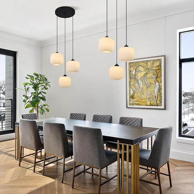 3 Cluster Pendant Light Fixture Ribbed Milk Glass Pendant Light Modern Globe Cluster Chandelier Contemporary Kitchen Pendant Lights Black Farmhouse Chandeliers for Dining Room