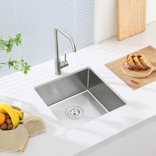 Bar Sink, ROVATE 15 x 15 x 8 inch Bar or Prep Kitchen Sink Undermount, Single Bowl T-304 Stainless Steel Small Sinks Handmade with Strainer