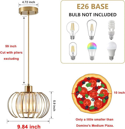 XSDeTu Gold Pendant Light Fixture, Modern Crystal Pendant Lights Kitchen Island, 1-Light Farmhouse Mini Chandelier, Adjustable Brass Hanging Light Fixture for Hallway, Bedroom, Dining Room