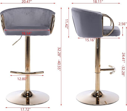 Rhomtree 24-32 Inch Swivel Bar Stools, Adjustable Counter Height Barstools with Gold Stable Metal Frame Footrest, Upholstered Bar Chairs for Home Bar Kitchen Island(Gray Set of 8)