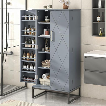kepptory 51" Kitchen Pantry Storage Cabinet, Freestanding Pantry Cabinets with Doors andAdjustable Shelves, Buffet Cupboards Storage Cabinet for Home Office Use, DinningRoom(Grey)