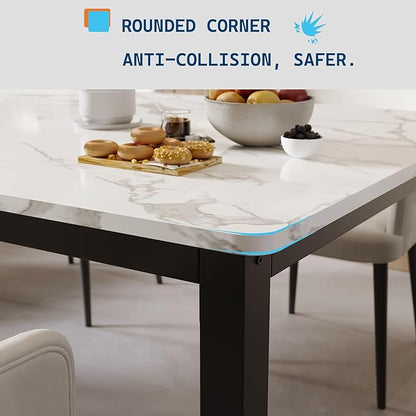 GarveeHome 78.7 in Industrial Dining Table for 6, Wooden Long Dinner Table with Mortise Tenon Design, Kitchen Table with Sturdy Metal Legs, for Dining Room Home Office Living Room, White