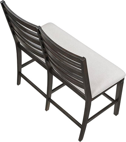 Lexicon 43" W Counter Height Dining Bench with Padded Seat, Ladder Back Wood Frame, Beige Textured Fabric Upholstered Dining Seat for Kitchen/Living Room, Easy Assembly, Dark Espresso