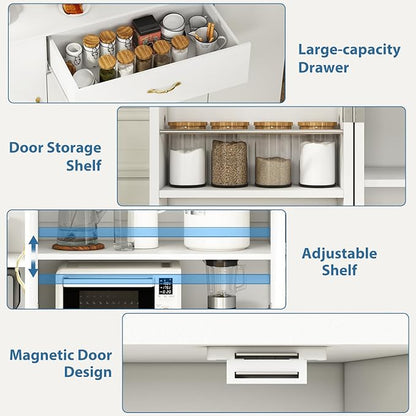 55" Kitchen Pantry Cabinet, Large Storage Cupboard with Doors and Shelves, White Kitchen Storage Cabinet with Drawer, Versatile Buffet Sideboard for Dining Room and Craft Room