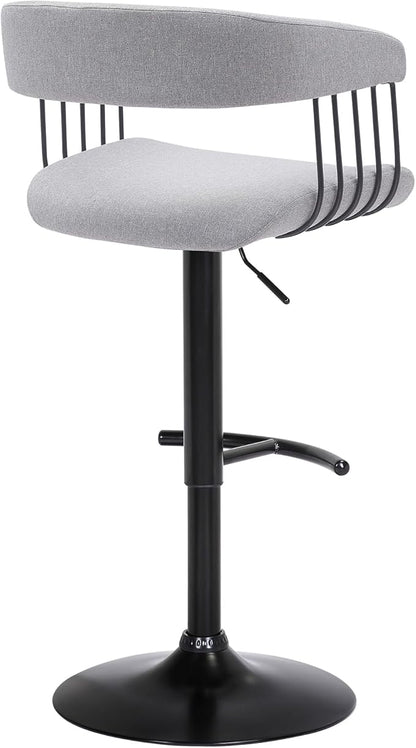 Armen Living Calista Adjustable Height Mid Century Modern Swivel Bar Stool for Kitchen Island Counter in Light Gray Fabric with Black Metal