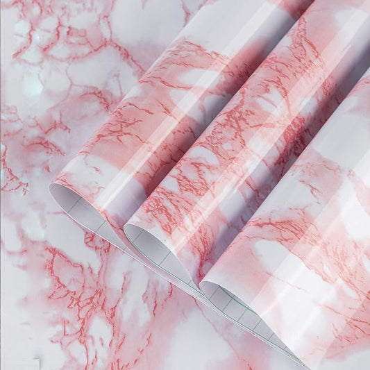 Extra Wide Marble Contact Paper Granite Peel and Stick Wallpaper Pink Glossy 31.5x354 inch Countertop Contact Paper for Kitchen Bathroom Self-adhesive Waterproof Decorative Film Marble Vinyl Wrap