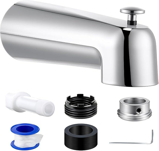 Dreyoo 7 Inch Tub Spout (Universal Fits 1/2" Copper Pipe, 1/2" IPS and 3/4" IPS), Bathroom Bathtub Faucet with Adapters and Hex Wrench (Chrome,with Diverter)