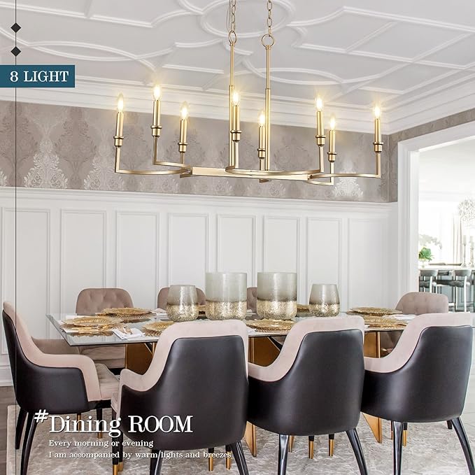 Gold Rectangular Chandelier 38in Linear Kitchen Island Chandelier Light Fixture 8 Light Gold Chandeliers Lighting for Kitchen Island Dining Room