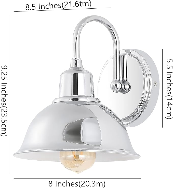 JONATHAN Y 8" Chrome Farmhouse Industrial 1-Light LED Vanity Wall Sconce for Bathroom Mirror Kitchen, Metal Shade, Dimmable Vintage Lighting, LED Bulb Included JYL7481A