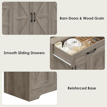 BOTLOG 2PCS Kitchen Cabinets, 71” Large Sideboard Buffet Cabinet with Storage, 72" Tall Pantry Cabinet with Microwave Stand, Wood Coffee Wine Bar Console Table for Kitchen, Dining Room (Ash Gray)