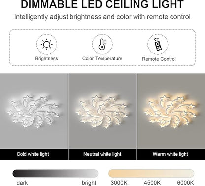 JAYMP Star Shaped Ceiling Light Dimmable Modern Ceiling Lamp Remote Control LED Lighting Fixture for Bedroom Living Room Dining Room (White/15 Stars)