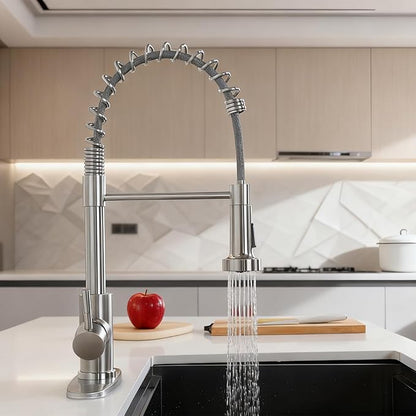 Comllen Kitchen Faucet with Pull Down Sprayer Brushed Nickel Stainless Steel 1 Handle Pull Out Spring Sink Faucets 1 Hole Or 3 Hole Dual Function for Outdoor Utility Camper Laundry Rv Wet Bar