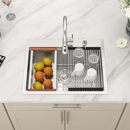 Dcolora 25 In. Drop In Kitchen Sink With Faucet Topmount Wet Bar Sink Workstation Stainless Steel Small Kitchen Sinks Single Bowl 25"×20"×10"