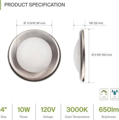 ASD 12 Pack LED Disk Lights 4 Inch, 10W 3000K Warm White 650LM CRI90+, Dimmable Flush Mount Ceiling Light Fixture, Low Profile Surface Mount Disc, Junction Box or Recessed Can Install, ETL