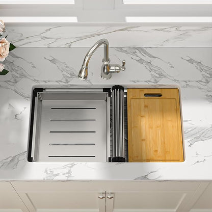 33 Kitchen Sink Stainless Steel - Sarlai 33 x 19 Inch Undermount Kitchen Sink Dual - Tier Ledges Workstation 16 Gauge Stainless Steel Under Counter Rectangular Deep Single Bowl Kitchen Sinks Basin