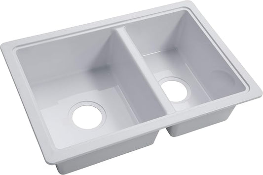Lippert RV Double Kitchen Galley Sink - 25" x 17" x 6.6" - White — Durable, Space-Saving Sink for RVs and Manufactured Homes - Scratch-Resistant ABS Acrylic - Lightweight and Easy to Install — 809030