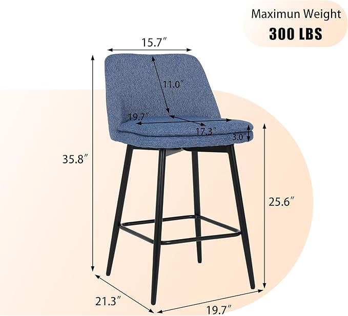 Modern Dining Chairs,Set of 2,Sturdy and Stylish,Simple Natural Design,Swivel Bar Stools with Back,Versatile Use in Kitchen Island Pub,Applicable to Front Porch,Garden,Patio,Reception Room,Blue-Linen