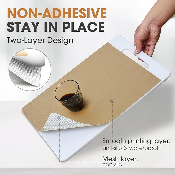 Drawer and Shelf Liner, Non-Slip Kitchen Cabinet Liners Non-Adhesive Thick Strong Grip Waterproof Washable Mats Protect Dresser Shelves Cupboard Bathroom Cabinets, Beige, 24 in X 10 FT