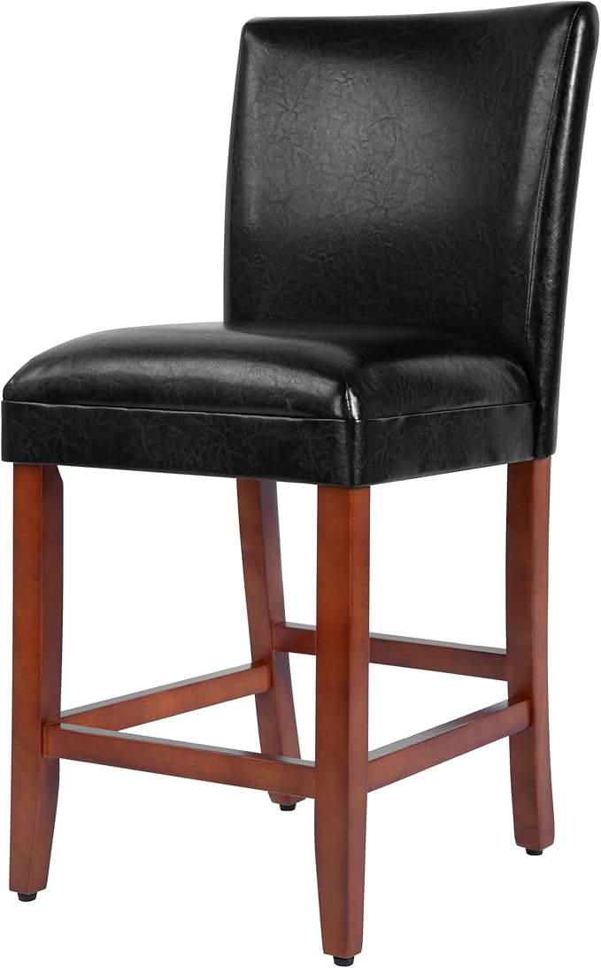 HomePop Home Decor Classic Counter Height Bar Stool, Set of 1, Faux Leather Upholstered 24 Inch Bar Stool, Decorative Home Furniture, Black