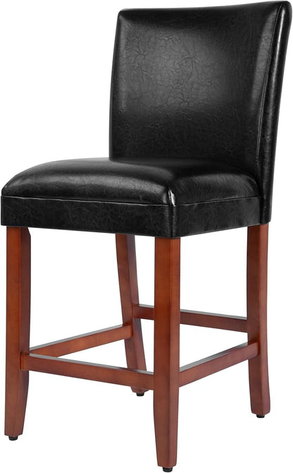 HomePop Home Decor Classic Counter Height Bar Stool, Set of 1, Faux Leather Upholstered 24 Inch Bar Stool, Decorative Home Furniture, Black