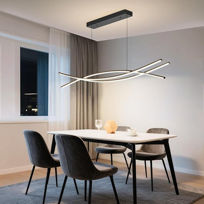 Modern Ceiling Chandelier Light, 47IN Pendant Light Fixtures with Remote Control 3000k-6500K Adjustable Color Temperature, Aluminum Island Lighting Lamp for Dining Room, Living Room, Island