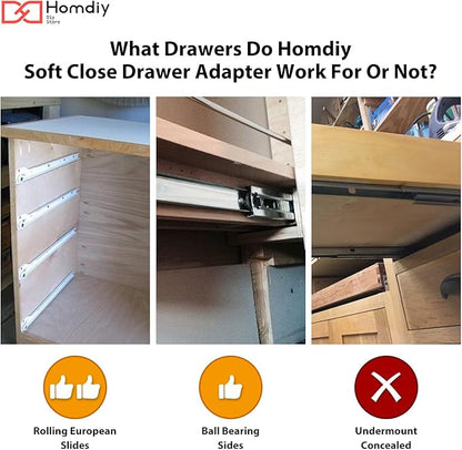 homdiy 5 Pair (10 Pack) Soft Close Adapter for Drawers, Soft Device for Wood Drawer, Retrofit Drawer Adapter