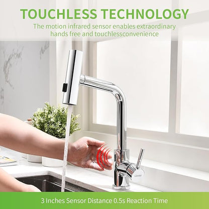 GIMILI Chrome Touchless Kitchen Faucet with Pull Down Sprayer, 15” Hight Single Hole Handle Kitchen Sink Faucets
