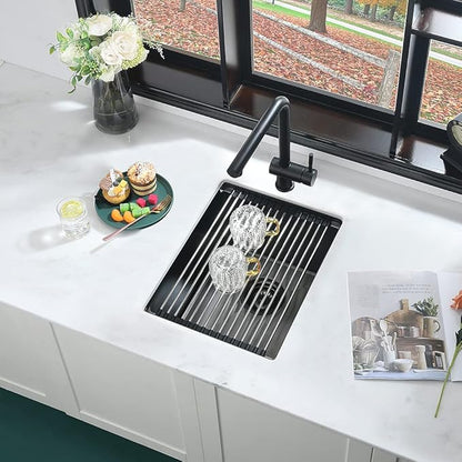 Black Bar Sink Undermount Workstation-iAnomla 17x19 Inch Black Stainless Steel Wet Bar Sinks Small Rv Kitchen Sink Undermount Workstation 16 Gauge Single Bowl Deep Outdoor Sinks with Cutting Board
