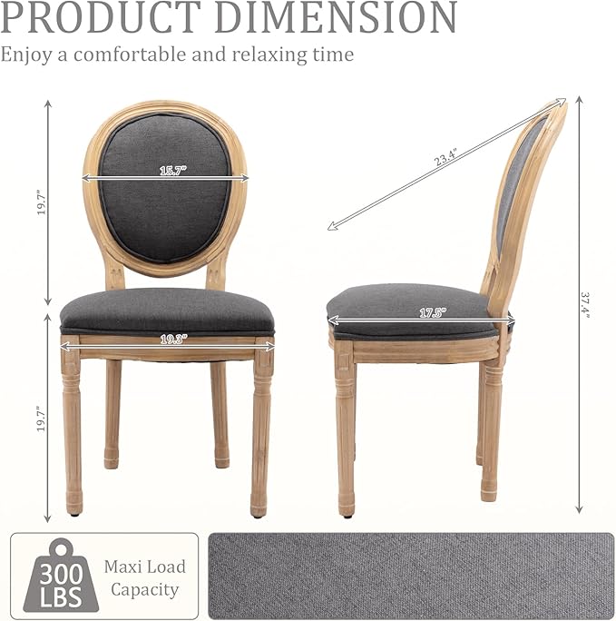 Linen Wooden Dining Chair Set of 4, Upholstered Farmhouse Dining Chair with Solid Wood Frame, Kitchen & Dining Room Chairs for Living Room, Restaurant, Bedroom (Gray-Padded, Set of 4)