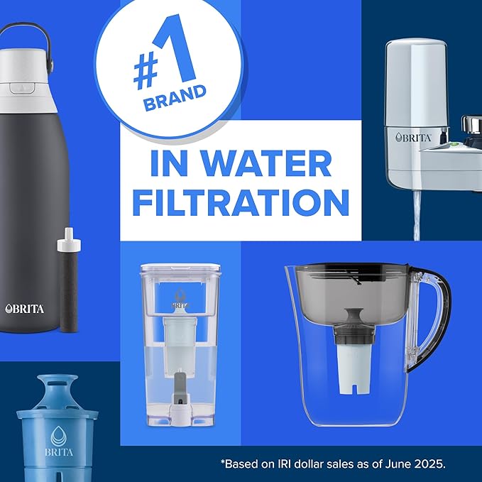 Brita Extra-Large 27-Cup Water Filter Dispenser with Standard Filter, WQA NSF/ANSI Certified, Removes Chlorine Taste & Odor, Reduces Zinc Copper & Mercury, BPA-Free, 1 Filter Included, Lasts 2 Months