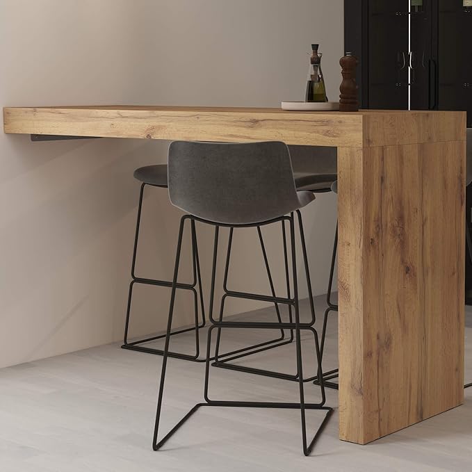 Mobili Fiver Evolution Tall Kitchen Bar Table Made in Italy | Space Saving, Wall-Mounted Counter Height Table for 6 | Breakfast Bar Table Top w/Cable Holder | Ashwood Black | 70,9'' x 23,6" in