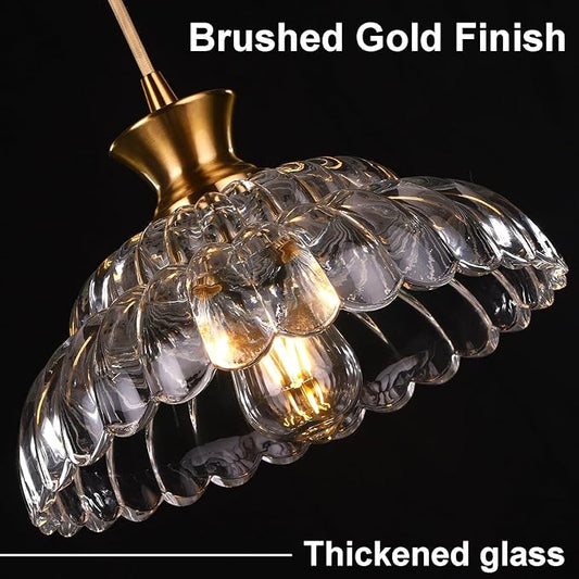 2Pack Glass Pendant Lights Kitchen Island, 11.8" Vintage Lighting Glass Light Fixtures Brushed Gold Modern Chandelier Hanging Ceiling for Dining Living Room Restaurant Bedroom Foyer