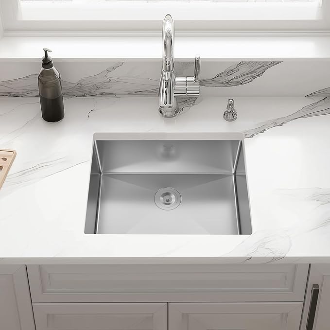 Kitchen Sink 24x18 Inch Undermount Kitchen Sink 16 Gauge Stainless Steel Sinks Single Bowl with Accessories Round Corners Handmade