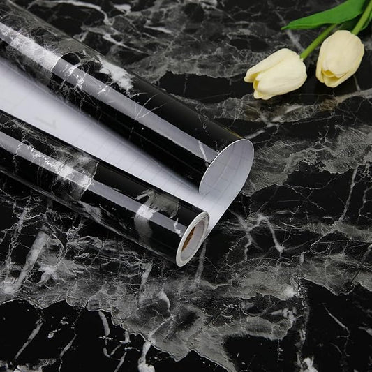 Abyssaly Black Marble Contact Paper 15.7In X 118In Peel and Stick Wallpaper Self Adhesive Vinyl Decorative Marble Paper for Kitchen Countertops Furniture Cabinet