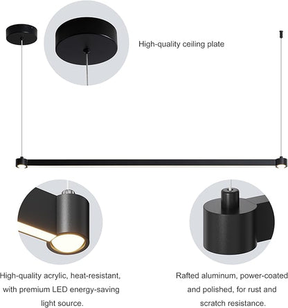 Room Decor Modern Chandelier LED Linear Chandelier Pendant Lighting for Living Room Office Dining Room Kitchen Island Billiard Room, Black 3000K-6000K 15W, Dimmable Brightness