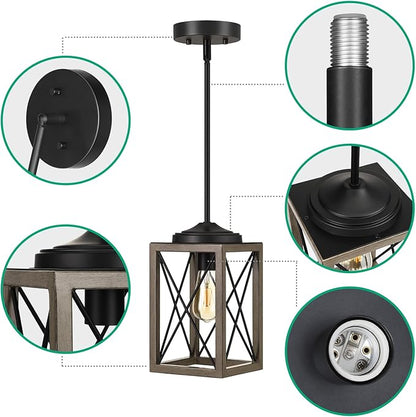 DEWENWILS Pendant Light Fixtures, Metal Hanging Light Fixture with Wooden Grain Finish, 48 Inch Adjustable Pipes for Flat and Slop Ceiling, Kitchen Island, Bedroom, Dining Hall, E26 Base