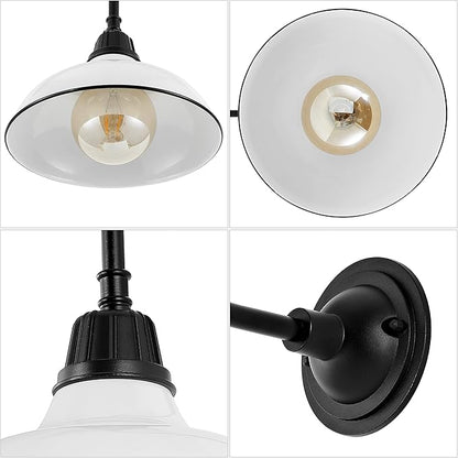 JONATHAN Y 12.25" White/Black Farmhouse Industrial Outdoor Sconce, LED Gooseneck Wall Light for Porch, Metal Bowl Shade, Dimmable Vintage Exterior Fixture, LED Bulb Included JYL7613A